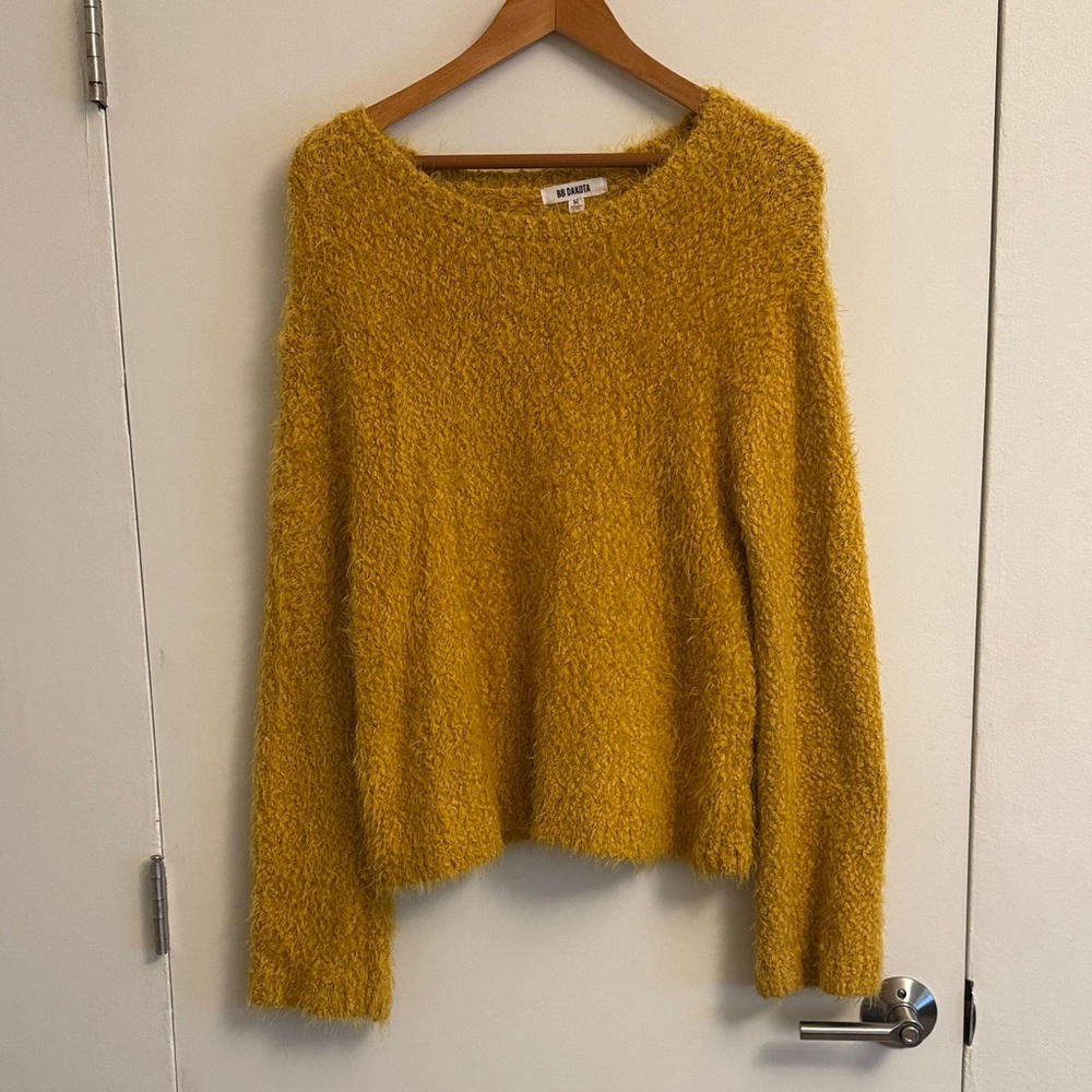 BB Dakota Golden Fuzzy Crew Neck Sweater
